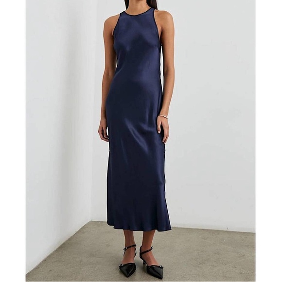 Rails Solene Satin Midi Sheath Slip Dress Navy Blue XS - Picture 1 of 10